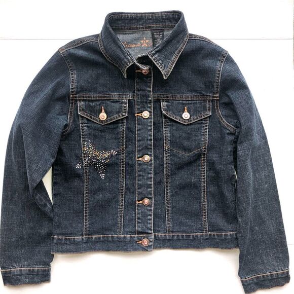 EUC Girl’s Large Arizona Jeans Co Embellished Jean Jacket - Picture 1 of 7